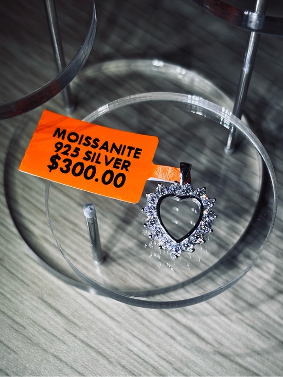 Moissanite Jewelry - Solid 925 Sterling Silver VVS Moissanite Open Heart Halo Pendant